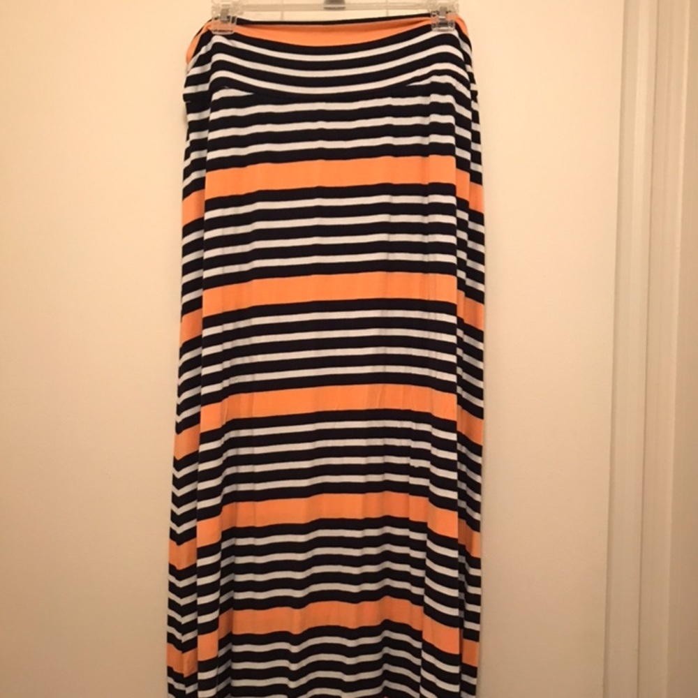 Orange, Navy, & White Striped Maxi Skirt - Size XL